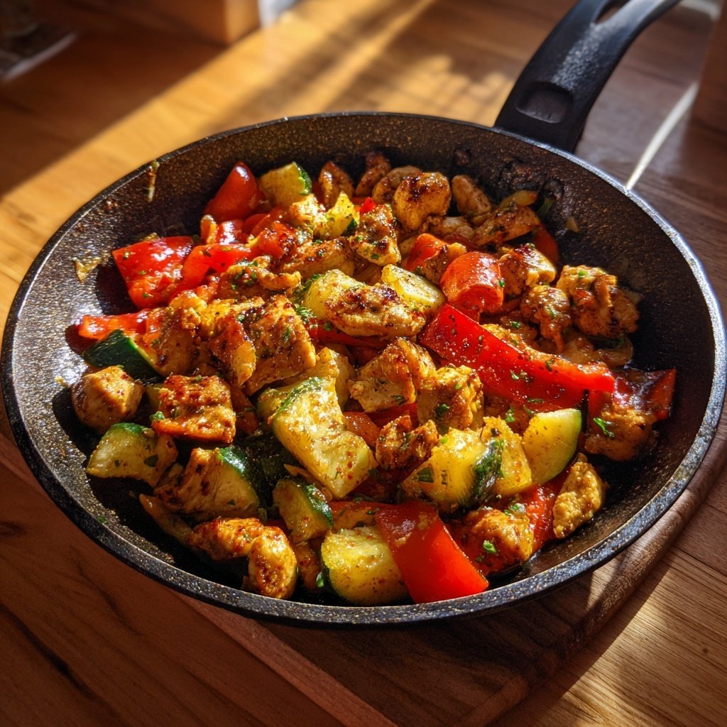 Kalorienarme Hähnchenpfanne Mit Paprika Und Zucchini